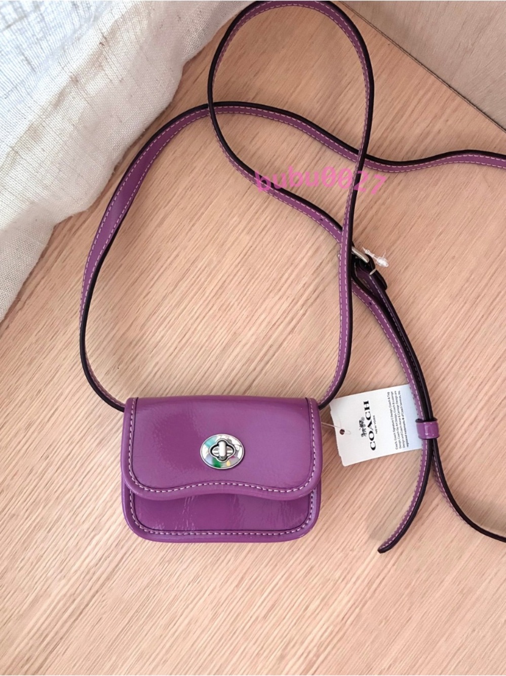 NWT🍇Coach Coachtopia Wavy Wallet In Crinkle Patent Leather CQ060 Lilc Berry